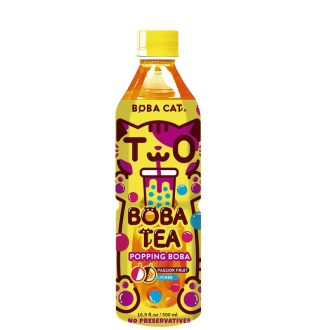 Boba Cat Passion Fruit + Lychee Bubble Tea PET Bottle 500ml