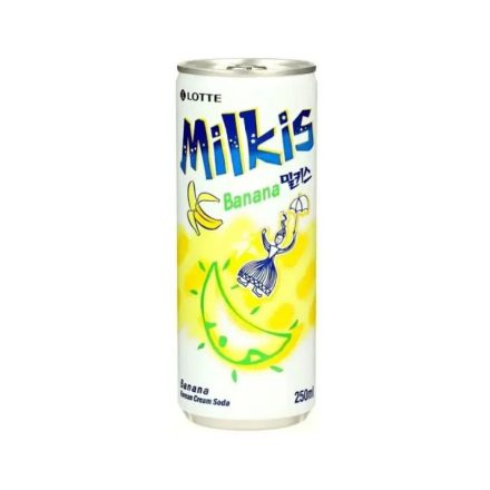 Lotte Milkis Soft Drink Banana banán ízű tejes szénsavas ital 250ml